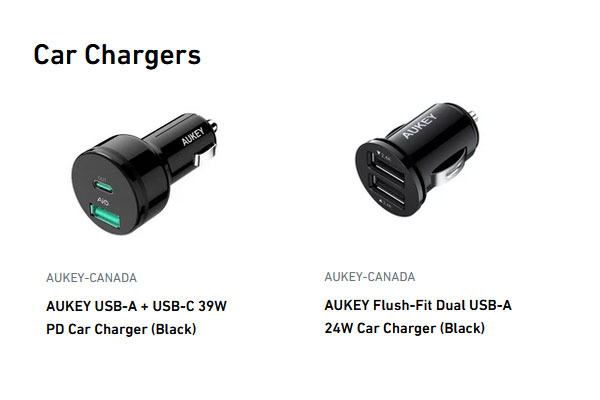 Aukey Canada Car Chargers